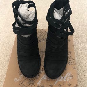 Free People Black Boot Hybrid Heel Suede Size 40